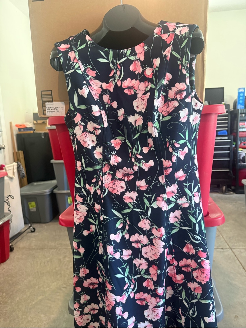 Navy Floral A-Line Dress - Pink Floral Print p44